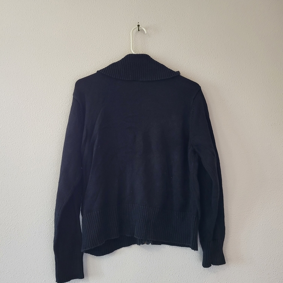 Navy Zip-Front Cardigan with Red Floral Embroidery - Picture 3 of 3